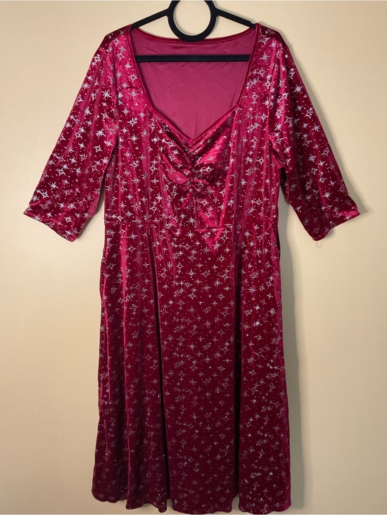 BloomChic Dresses & Skirts - BloomChic Red Velvet Midi Dress with Silver Star Accents